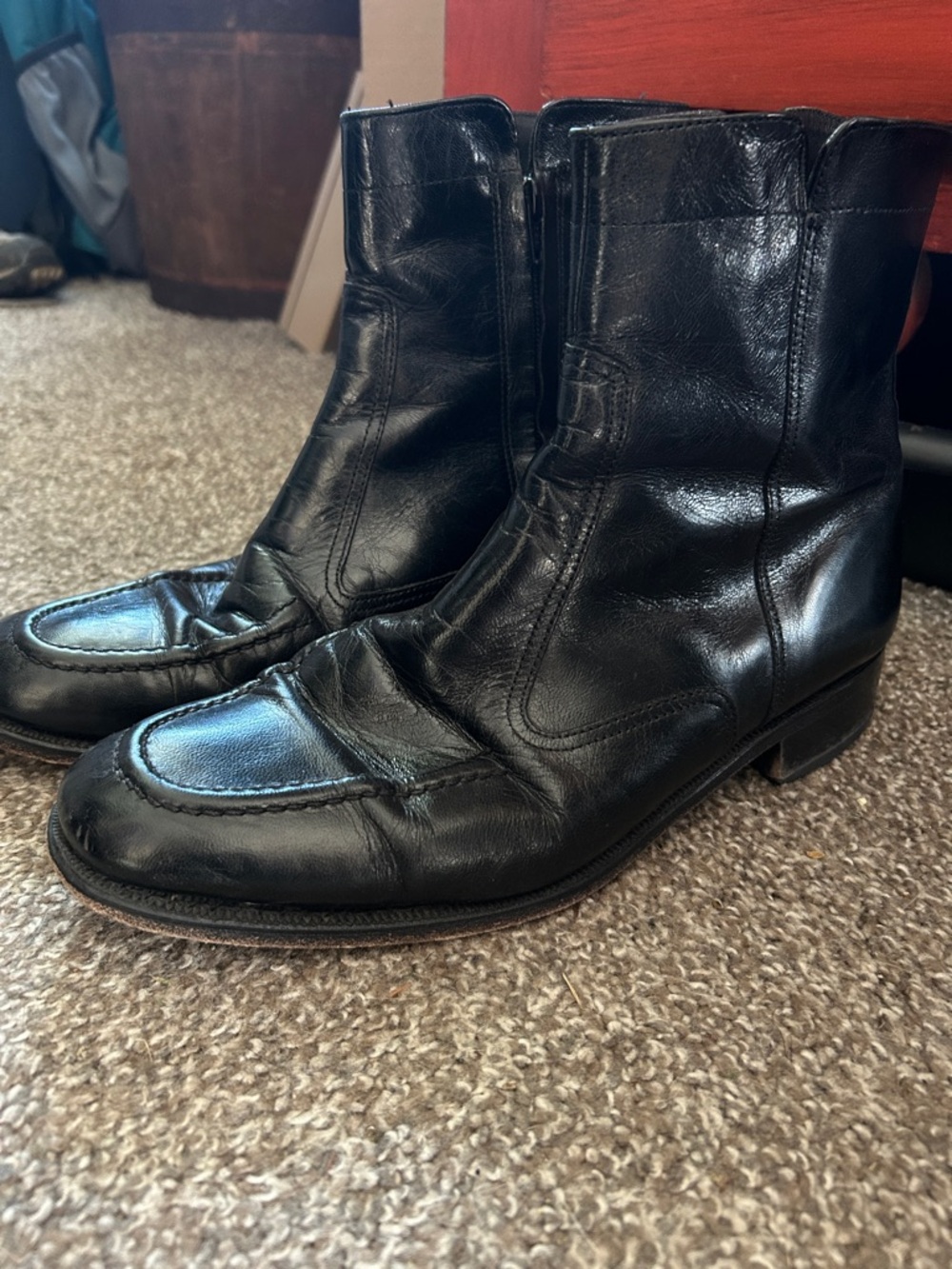 Florsheim Black Leather Moc Toe Zip Boots